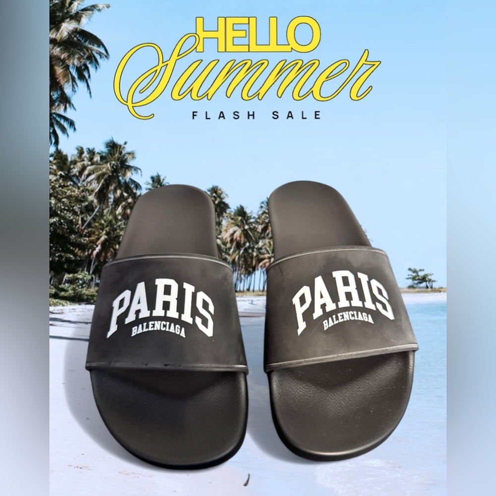 Balenciaga Gray Slides with Branding